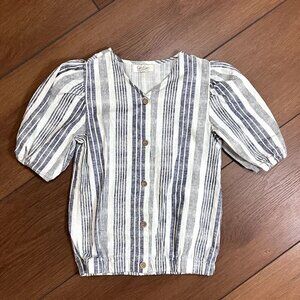 Jessica Simpson Girl's NWOT Striped Cotton Button-up Shortsleeve Blouse Sz M (8)